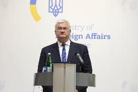 Press conference of Andrii Sybiha, Xavier Bettel and Yuriko Backes in Kyiv